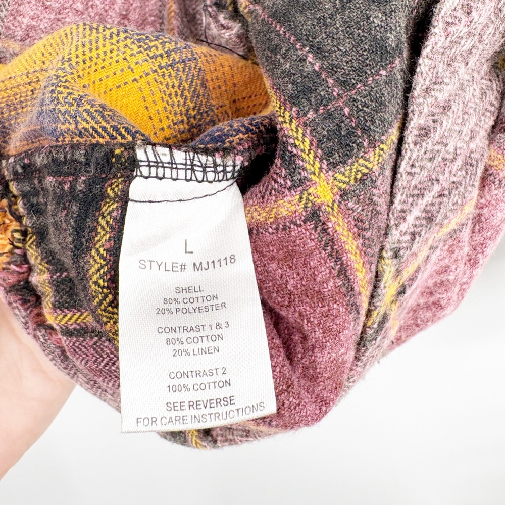 Oli & Hali Women Plaid Distressed Patchwork Boho Grunge Flannel Hooded Shacket L - Picture 5 of 8